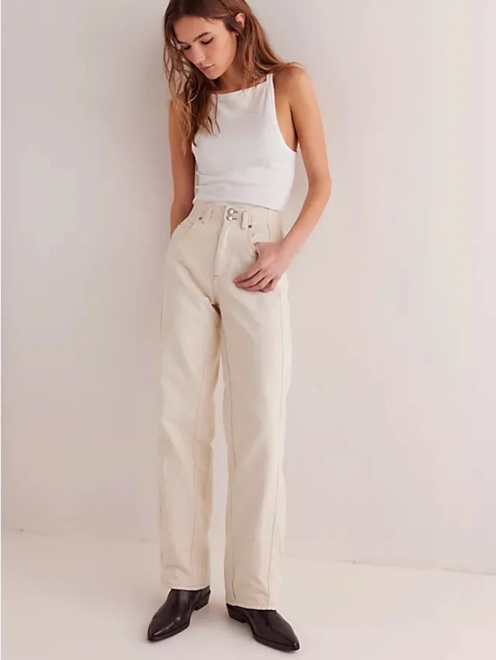 NEW Free People We The Free Aster Straight Leg Jeans size 30 Cream off white